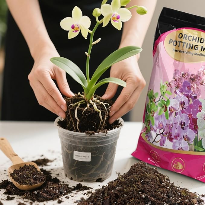 Organic Orchid Potting Mix & Bark Blend 10qt - All Natural, Fast Draining Soil for Phalaenopsis, Dendrobium, Oncidium Plants