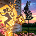 Solar Watering Can Light with Bunny Silhouette Stake & Fairy Design - Cascading LED String Light for Garden Yard Patio Decor, IP65 Waterproof Outdoor Gift for Mom, Women, Birthday, Housewarming