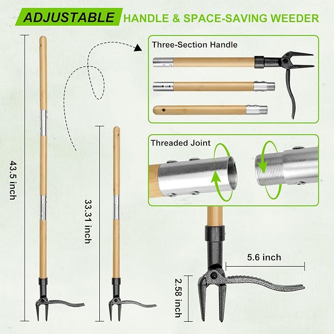 Stand Up Weed Puller Tool - 4-Claw Steel Head, 31"-44.5" Adjustable Long Handle, Heavy Duty Garden Weeder with Foot Pedal, Easy Root Removal for Lawn, Yard, Garden & Flower Bed
