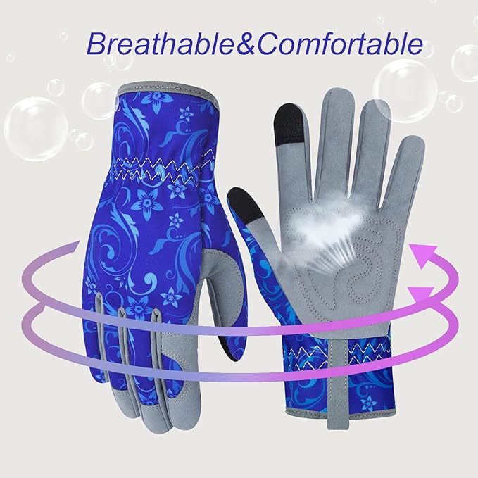 Leather Gardening Gloves for Women Thorn Proof Garden Gloves Touch Screen Working Gloves Gifts,M
