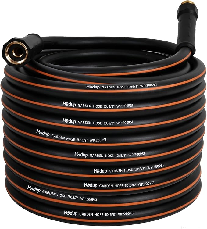 Heavy Duty 5/8 Inch Garden Hose – Flexible, Kink-Free & Leakproof with UV-Resistant Hybrid Rubber Hose for Outdoor Watering (Black Orange, 100 FT)