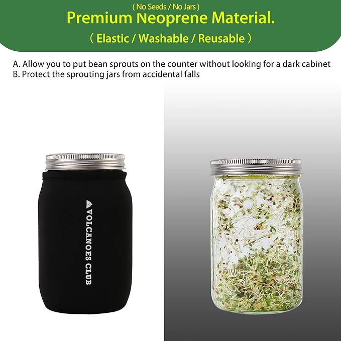 Seed Sprouting Jar Germination Kit Accessories - Jar Stands/Blackout Sleeves/Sprout Lids for Wide Mouth Mason Jar - for Growing Broccoli, Bean Sprouts, Alfalfa, Microgreens (4 Pack)