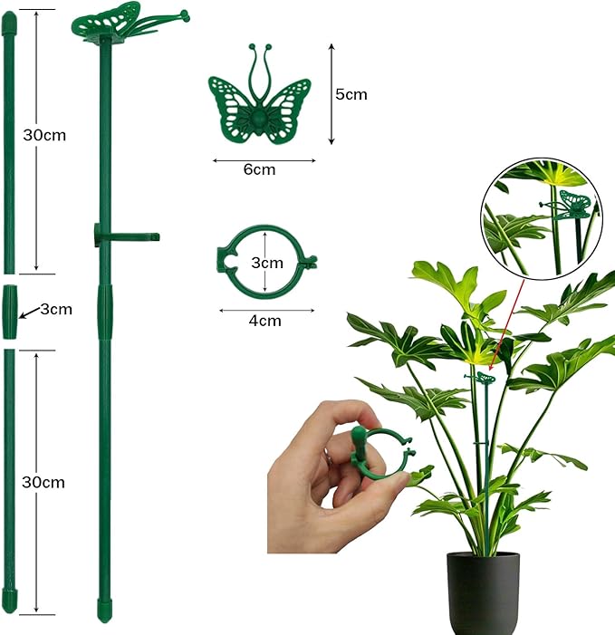 35 Pcs Plastic Plant Support Stakes Kit - 10 Stakes (30cm/12in), 20 Clips & 5 Links Adjustable Plant Support Sticks for Indoor Outdoor Garden Potted Rose Tomato Vegetables
