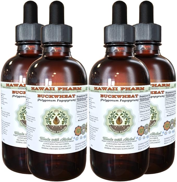 Hawaii Pharm Buckwheat Alcohol-Free Liquid Extract, Buckwheat (Fagopyrum Esculentum) Dried Sprouting Seed Glycerite Natural Herbal Supplement 4x4 oz