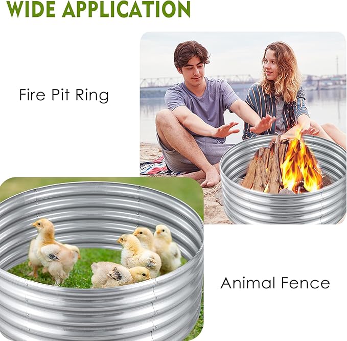 2Pcs 3X3X1.5 Ft Round Galvanized Raised Garden Bed Kit, Silver Outdoor Planter Garden Bed, Metal Raised Box for Fruits, Vegetables and Herb, Fire Pit Rings
