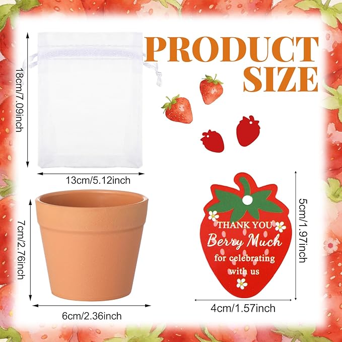 Ctosree 50 Sets Strawberry Baby Shower Favors for Guests a Berry Sweet Baby Is on the Way Seed Packets Include Self-adhesive Seed Packets Flowerpot Thank You Tags Organza Bags for Gender Reveal Party