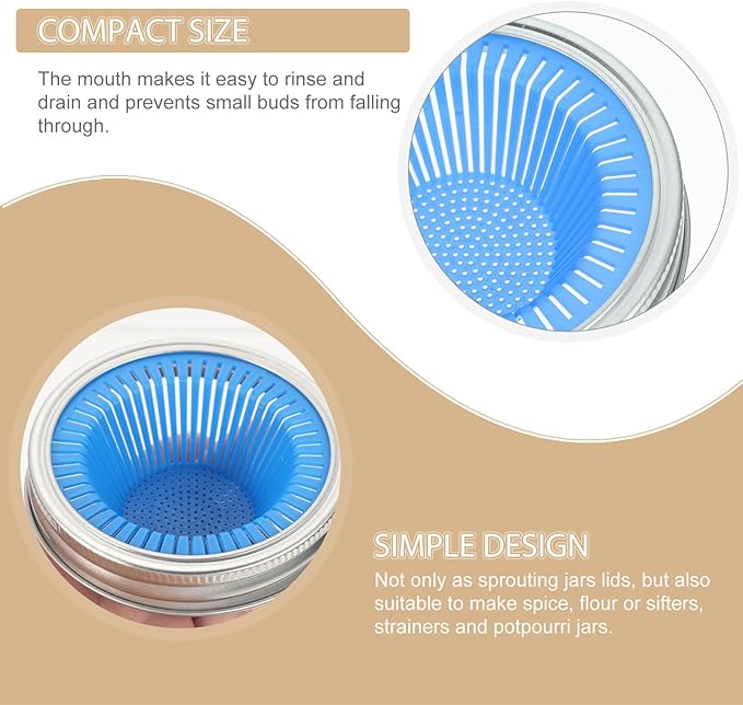 86mm Wide Mouth Sprouting Lids for Jars, 2pcs Stainless Steel Mesh Covers, Bean Sprouting Kit Filters for Small Mason Jars, Household Seed Germination Accessories