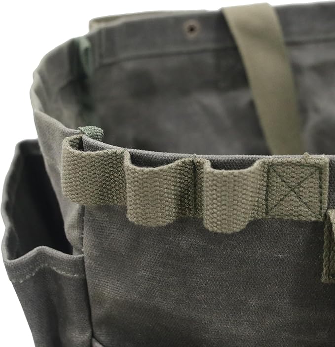 Portable Garden Camping Tool Storage Bag,Waxed Canvas Firewood Carrier Tote bag,Collapsible Sturdy Garden Basket Great for Women, Gardener, Electrician, Repairer(Army Green)