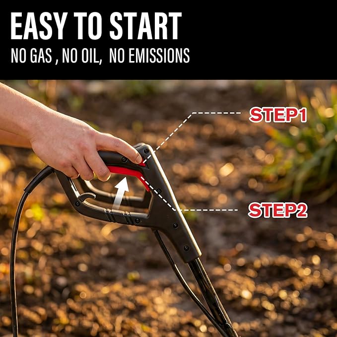 MZK 12-Inch 10.5 Amp Corded Electric Tiller/Cultivator for Gardening, 8-inch tillling Depth, Powerful and Lightweight Tiller, Electric Garden Rototiller for Lawn/Yard/Garden Soil Digging,TC12A03