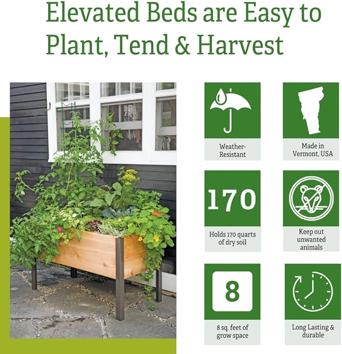 Gardener's Supply Company Raised Garden Bed Elevated Cedar Planter Box | 2' x 4' Heavy Duty Standing Garden Planters for Outdoor Plant Vegetables & Flower Gardening Perfect for Patio, Lawn & Backyard
