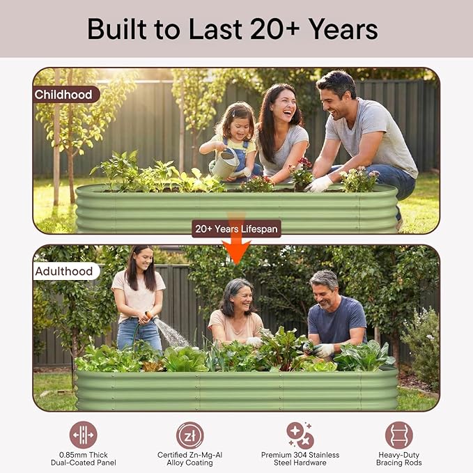2-Pack L-Shaped Metal Raised Garden Bed 7x7x1.5 ft, 18" Tall Galvanized Steel Corner Raised Garden Bed for Vegetables & Flowers, Modular Outdoor Raised Planter Box – Moss Green