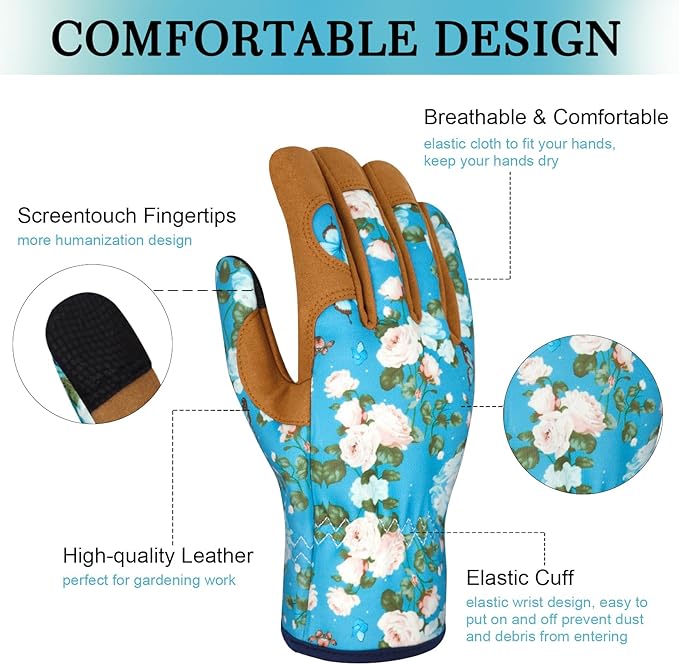 Leather Gardening Gloves for Women Thorn Proof Garden Gloves Touch Screen Working Gloves Gifts,M