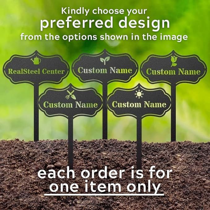 RealSteel Custom Seed & Plant Markers – Metal Garden Stakes for Herbs, Fruits & Vegetables | Elegant Steel Plant Labels for Pots, Raised Beds & Outdoor Gardens | Farmhouse & Greenhouse | Watering Can