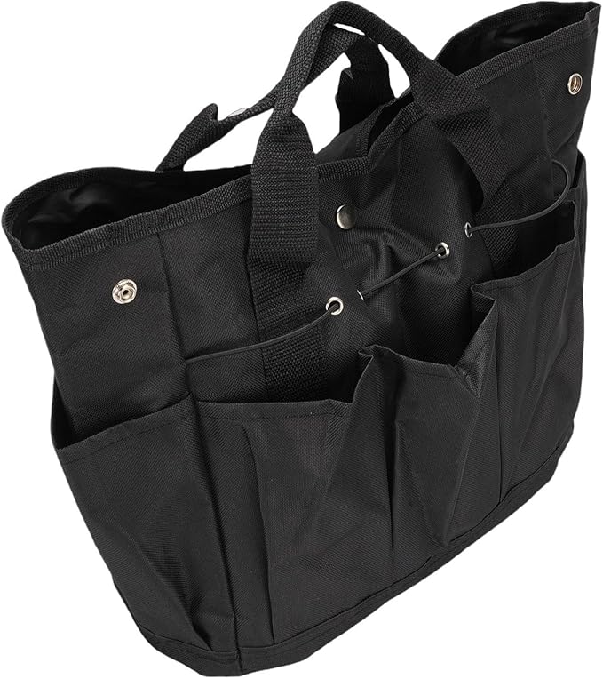 Garden Tool Organizer, Heavy Duty Oxford Cloth with Multiple Pockets Garden Tool Caddy, Storage Bag with Elastic Straps and Rainproof Design for Men and Women (Black)
