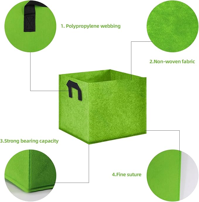 Square Grow Bags, Garden Fabric Planter Container with Handles Bed Flower Vegetables Pots 1MM Thickness Economic Colorful (Green,9.84x9.84x9.84 Square)