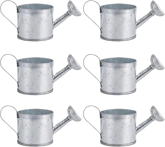 Mini Handmade Decorative Watering Can, Set of 6, Height 1.42 inch, Cute Metal Jug for Hand Crafts,Garden Theme Parties,Home Decor and Accessories of Refrigerator Magnets (Silver, Height 1.42 inch)