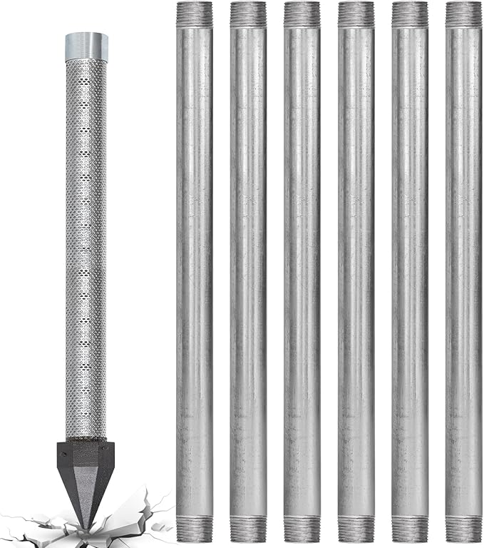 Well Drive Point Kit,1-1/4 Stainless Steel Well Point+5Pk 39" 1-1/4 Galvanized Drive Point Well Pipes,Heavy Duty Shallow Well Drilling Kit for Drive Sand Point Well&Soft Soil Well,36" Point 60 Gauze