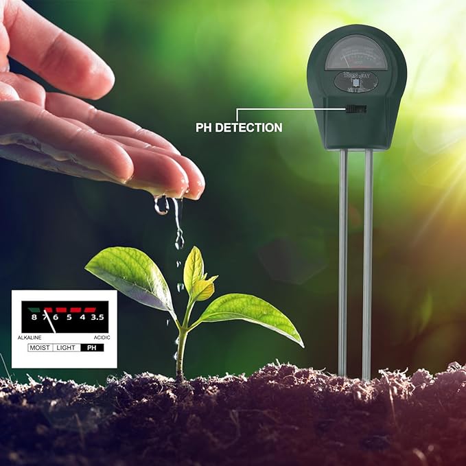 Sewroro 3-in-1 Soil Moisture and Ph Tester with Light Sensor for Garden Lawn Indoor Outdoor Plant Care Mini Soil Detector with Analog Pointer for Household Flowerpot Analysis