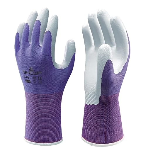 SHOWA Atlas 370 Professional Nitrile Work Gloves, Breathable High-Dexterity Precision Grip for Landscaping, Gardening & Assembly, General Purpose Gloves, Purple, X-Small, 1-Pair