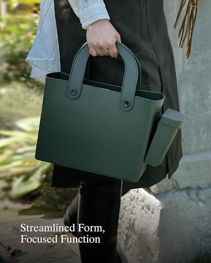 Hachiman Garden Tool Bag - Waterproof Gardening Tote with Interior Partition and Removable Pouch - Indoor Outdoor Use - Tools Not Included - Garden Green