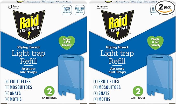 Raid Essentials Flying Insect Light Trap Refills, 2 Light Trap Refill Cartridges, Featuring Light Powered Attraction (Pack of 2)