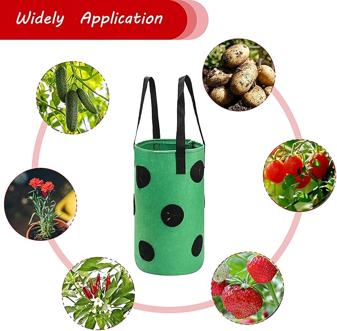 Upside Down Tomato Planter-3 Gallon Hanging Strawberry Planter Durable Aeration Fabric Grow Bags for Vegetables (Set of 2- Red and Green)