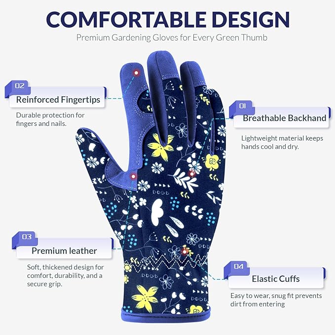 Baidast Gardening Gloves for Women, Breathable Leather Garden Gloves with Grip, Thorn Proof Work Gloves