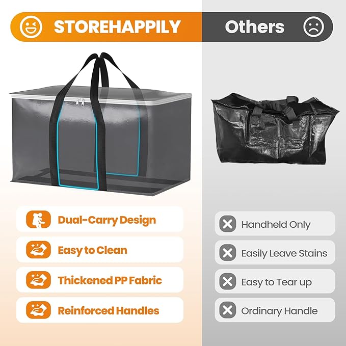 Heavy-Duty & Extra Capacity Moving Bags with Backpack Straps, Storage Totes with Double Zipper & Strong Handles, Packing Bags Alternative to Moving Boxes, Moving Supplies (4 Pack, Black)