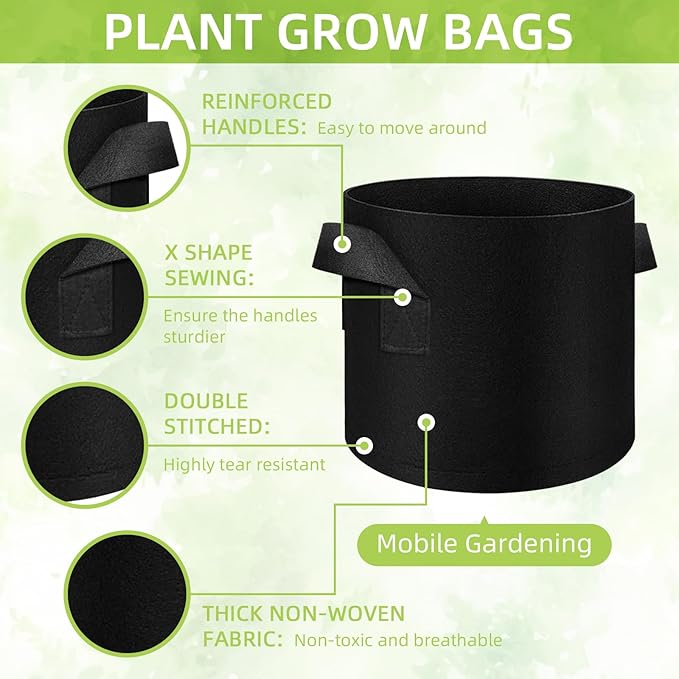 80 Pack 5 Gallons Plant Grow Bag, Vegetable Grow Bags with Handles, Non-Woven Fabric Pots Plant Bags, Garden Planting Bag for Potatoes, Carrots, Tomatoes, Fruits, Flower, Evergreen