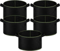 iPower 5-Gallon 5-Pack Grow Bag Thickened Nonwoven Fabric Pots Heavy Duty Aeration Container with Strap Handles for Garden and Planting Vegetable Flowers, Black with Green Stitch Sewing