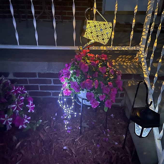 VOOKRY Watering Can with Lights, Large Hanging Solar Lights Outdoor Waterproof, Decorative Retro Metal Solar Garden Decor for Outside Patio Yard Porch Lawn, Gifts for Women Mom Grandma Mother's Day