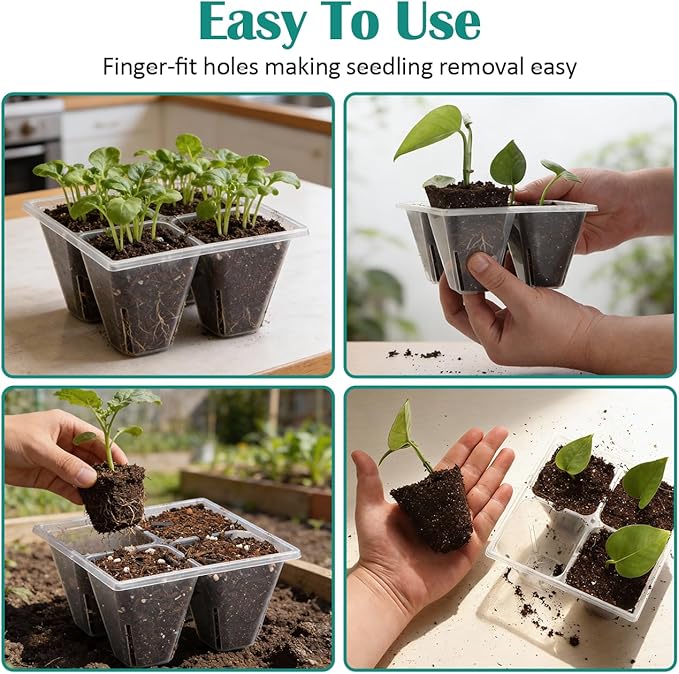 5 Pack Heavy Duty 1020 Trays and 40 Pack Clear 4 Cell Seed Starter Trays with Drainage Holes - Reusable Seed Starter Kit for Seed Germination & Plant Propagation (5 Sets)