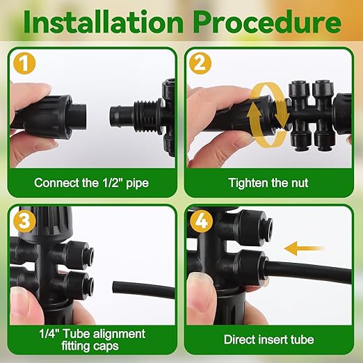 Kalolary 8Pcs 1/2'' to 1/4'' Drip Irrigation Fittings with 6Pcs Plugs, Drip Irrigation Part for 12/16mm to 4/7mm Tube Locked Barbed 6 Hose Connectors Splitter Fitting for Warter Irrigation System