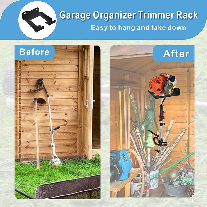 Ertuohg 2PCS Garage Organizer Trimmer Rack, Heavy Duty Weeder Eater Hanger Trimmer Hanger, Weedeater Hangers for Garage Wall, Garden Tool Organizer, Tool Hangers for Garage Wall, Black Metal