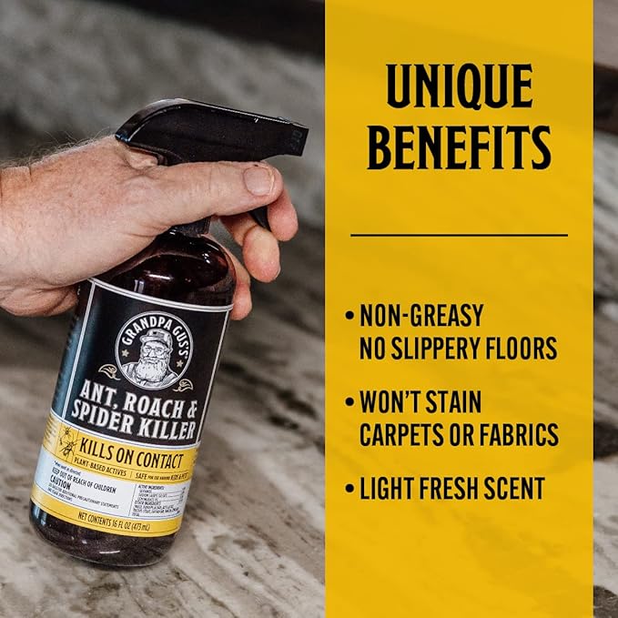 Grandpa Gus's Spider Repellent Pouches (10 Pouches) and Natural Ant, Roach & Spider Killer Spray (16 oz Bottle), Natural Formula Drives Crawling Insects Away, Safe for Use at Home, Cabin, RV & More
