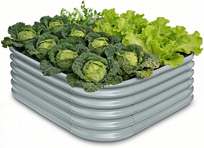 4x4x1.5 ft Galvanized Raised Garden Bed, 18" Tall Metal Raised Planters for Outdoor Plants, Vegetables, Herbs, Above Ground Raised Garden Bed Kit for Small Space Gardening -Brooklyn Grey