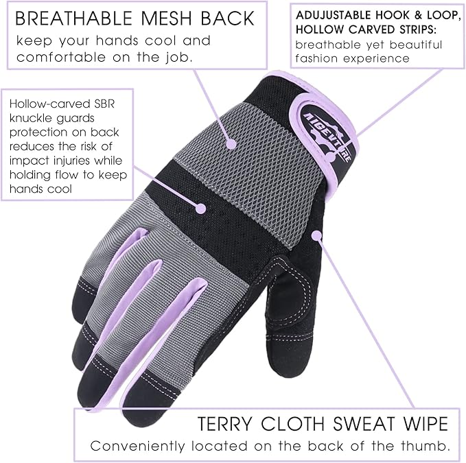 Womens Work Gloves Small Working Gloves for Women Work Gloves Touch Screen,Breathable Mechanic Working Gloves Lightweight Purple S