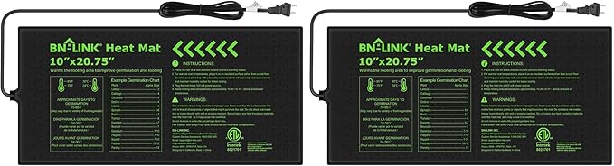 BN-LINK Seedling Heat Mat 10" x 20.75" Warm Hydroponic Heating Pad Waterproof for Seed Starting Greenhouse and Germination (Pack of 2)