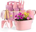 8Pcs Kids Gardening Set with Metal Basket & Real Metal Tools, STEM Outdoor Exploration Kit, Ergonomic Wooden Handles, 3 Shovels, Rake, Watering Can, Gloves, Toy Gift for Toddler Boys Girls