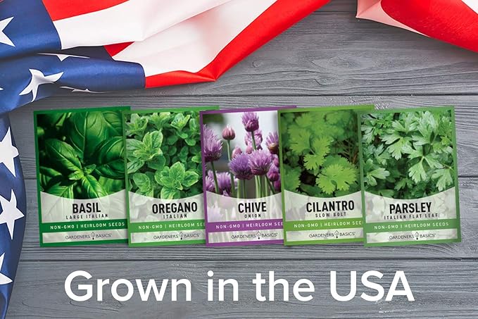 Gardeners Basics Culinary Herb Seeds For Planting Indoors and Outdoors 5 Packets Including Basil, Cilantro, Chives, Oregano, and Parsley - Great for Kitchen Herb Garden Heirloom Seeds