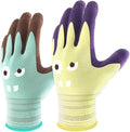COOLJOB 2 Pairs Modal Toddler Work Gloves Ages 6-8, Rubber Coated Kids Gardening Gloves for Children, Ultra Soft Skin-friendly (Little Monster Series, Medium M)