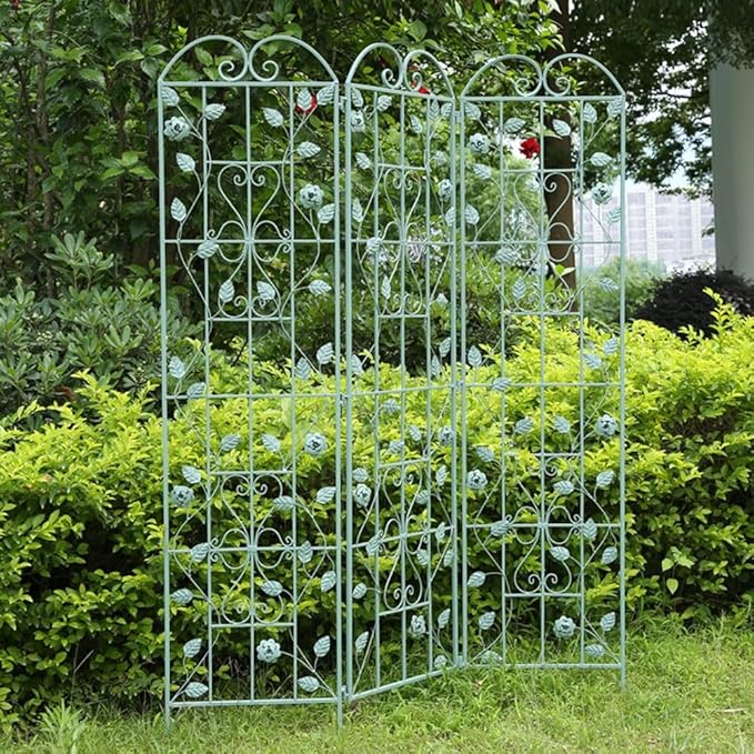 3 Pack Large Garden Trellis for Climbing Plants - 70.8 Inch Tall - Beautiful Retro Style Metal Fence Trellis - Gardening Vines Plant Support for Flower Rose Climbing(Color:White)