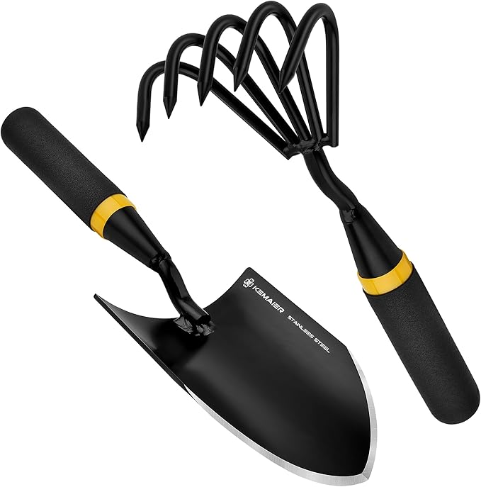 KEMAIER Heavy Duty Garden Trowel and Stainless Steel Hand Cultivator