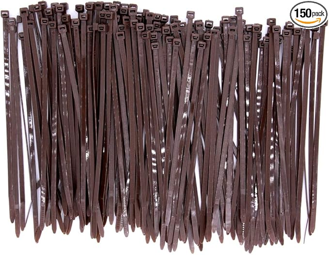 150 Pack Dark Brown Zip Ties 8 Inch, Heavy Duty 50 LBS Fence Cable Ties Color Matches Well with Bark Tree Branches, Gardening Plant Support Ties Outdoor Use