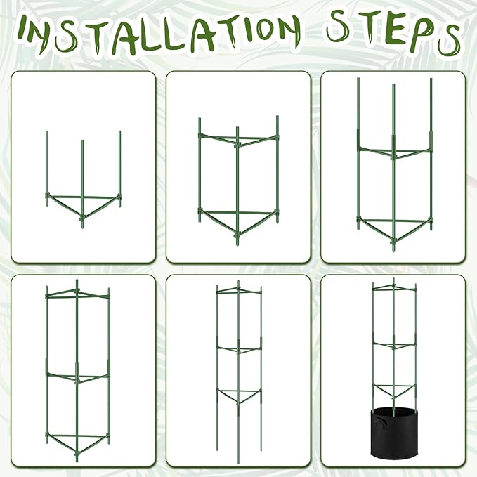 2 Pack 47" Tomato Cages with 10 Gallon Grow Bag Adjustable Tomato Cages for Garden Trellis Pots for Potted Plants Vertical Climbing Vegetables Outdoor Indoor