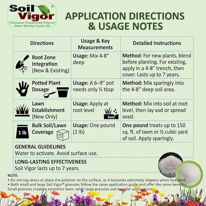 Water Storing Crystals – Commercial Grade Soil Additive & Moisture Retainer – Potassium Polyacrylate Super Absorbent Polymer for Plants, Gardens & Lawns (10)