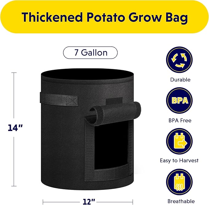 iPower 7 Gallon 5 Pack Potato Grow Bags with Flap and Harvest Window, Garden Planting Pot with Durable Handle, Thickened Nonwoven Fabric Container for Tomato, Carrot, Vegetable and Fruits