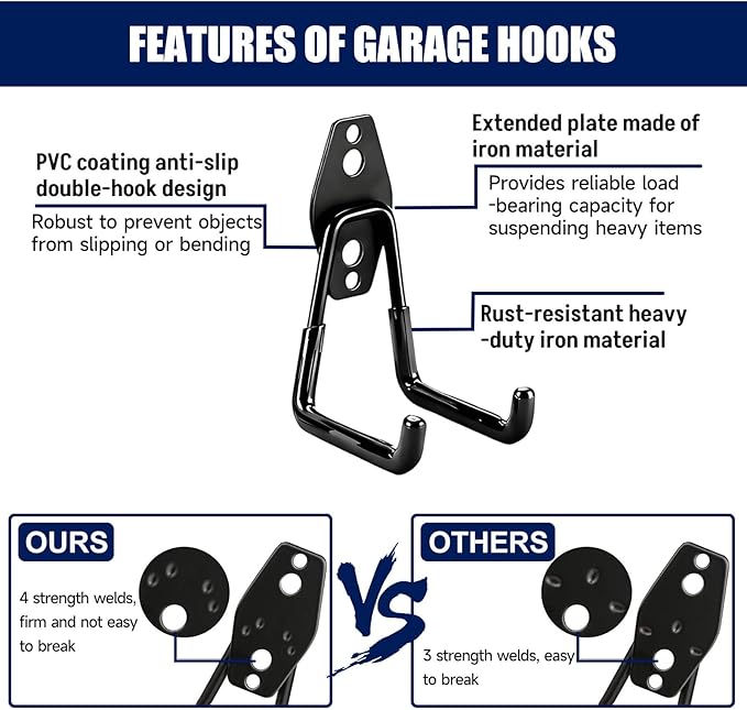 Garage Hooks Heavy Duty, 17 Pack Garage Storage Hooks with Coating Anti-Slip, Wall Mount Utility Large Garage Hooks for Hanging Garden Tools, Ladder,Broom,Hose