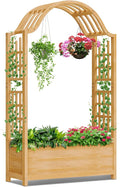 DoCred Raised Garden Bed with Trellis, Freestanding Wood Planter Box with Hanging Roof, Side Trellis Above Ground Elevated Garden Bed Outdoor Planter with Arch Trellis for Climbing Plants Vines Patio