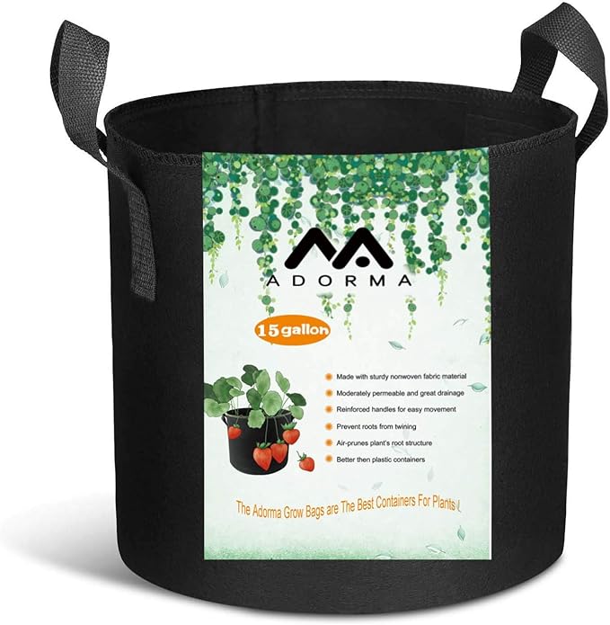 12 Packs 15 Gallon Grow Bags, Heavy Duty 300G Thickened Nonwoven Fabric Plant Pots with Handle